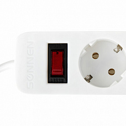 Сетевой фильтр SONNEN SPW-505, 5 розеток с заземлением, выключатель, 10 А, 5 м, белый, 513655