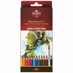 Карандаши цветные акварельные художественные KOH-I-NOOR "Mondeluz", 24 цвета, 3,8 мм, заточенные, европодвес, 3718024001KSRU