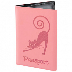 Обложка для паспорта, мягкий полиуретан, "Кошка", персиковая, STAFF, 237615