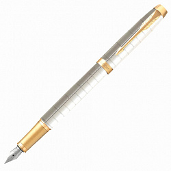 Ручка перьевая PARKER "IM Premium Pearl GT", корпус жемчужный лак, позолоченные детали, синяя, 2143649
