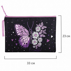 Папка для тетрадей BRAUBERG А4, 1 отделение, полиэстер, на молнии, с ручкой, "Flower butterfly", 271475