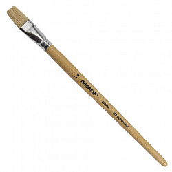 Кисть ПИФАГОР, ЩЕТИНА, плоская, № 14, деревянная лакированная ручка, пакет с подвесом, 200876