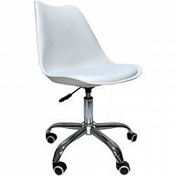 Кресло стул BRABIX "Eames MG-310 CH", хром, пластик белый, экокожа белая, 532923