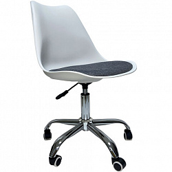 Кресло стул BRABIX "Eames MG-310 CH", хром, пластик белый, ткань серая, 532924