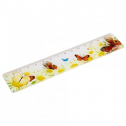 Линейка пластиковая 15 см, ПИФАГОР "Бабочки", цветная печать, с волнистым краем, европодвес, 210635