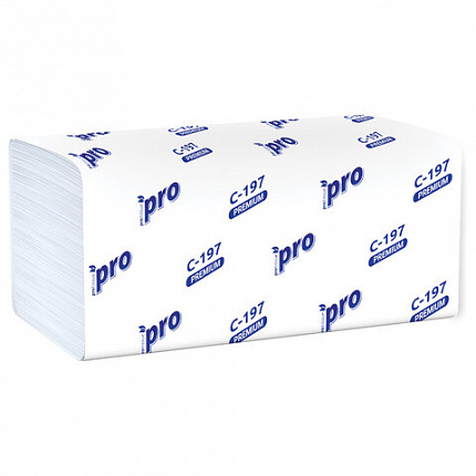 Полотенца бумажные 200 шт., PROtissue (H3) PREMIUM, 2-слойные, белые, КОМПЛЕКТ 20 пачек, 22х21 см, V-сложение, С197, C197