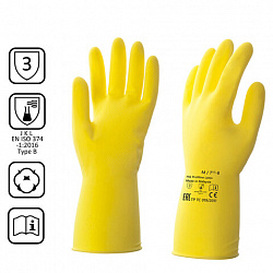 Перчатки латексные КЩС, сверхпрочные, плотные, хлопковое напыление, размер 7,5-8 M, средний, желтые, HQ Profiline, 73584