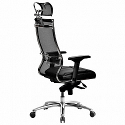 Кресло офисное МЕТТА "SAMURAI" SL-3.05, с подголовником, сверхпрочная ткань-сетка/экокожа, черное