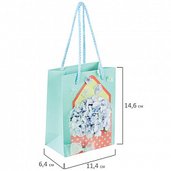 Пакет подарочный (1 штука) 11x6x15 см, ЗОЛОТАЯ СКАЗКА "Summer Flowers", глиттер, голубой, 608246