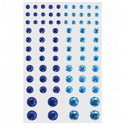 Стразы самоклеящиеся "Круглые", 6-15 мм, 80 штук, синие и голубые, на подложке, ОСТРОВ СОКРОВИЩ, 661392