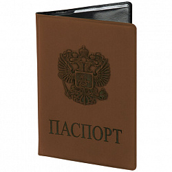 Обложка для паспорта, мягкий полиуретан, "Герб", светло-коричневая, STAFF, 237609