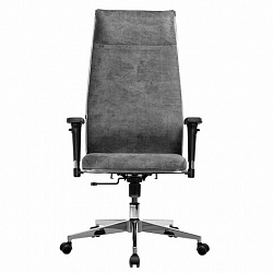 Кресло офисное МЕТТА "L1m 42/2D", хром, 2D-подлокотники, сиденье и спинка мягкие, велюр, темно-серое