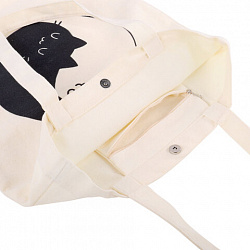 Сумка шоппер BRAUBERG PREMIUM, канвас, 40х35 см, на кнопке, карман, бежевый, "Yin-yang", 271901