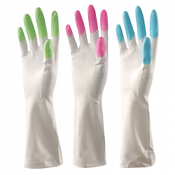 Перчатки хозяйственные виниловые SUPER КОМФОРТ, гипоаллергенные, размер L (большой), 90 г, Komfi, цветные пальчики, прочные, ADM, 25591
