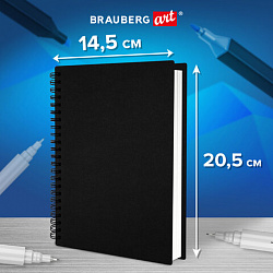 Скетчбук для маркеров, бумага ВХИ 200 г/м2 145х205 мм, 40 л., гребень, твердая обложка, ЧЕРНАЯ, BRAUBERG ART CLASSIC, 115079