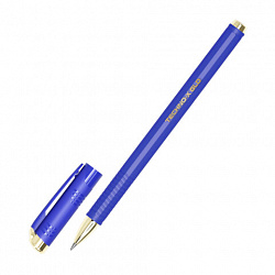 Ручка шариковая масляная BRAUBERG "Techno-X GLD", СИНЯЯ, корпус синий, золотистые детали, линия 0,5 мм, 144223