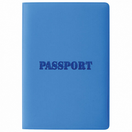 Обложка для паспорта, мягкий полиуретан, "PASSPORT", голубая, STAFF, 238405