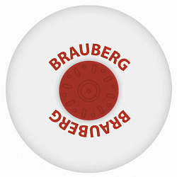 Ластик BRAUBERG "Universal", 30х30х8 мм, белый, круглый, красный пластиковый держатель, 222472