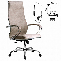Кресло офисное МЕТТА "L1m 42", хром, сиденье и спинка мягкие, велюр, бежевое