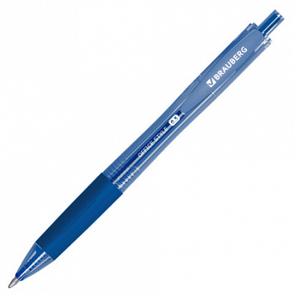 Ручка гелевая автоматическая с грипом BRAUBERG OFFICE STYLE, СИНЯЯ, линия 0,4 мм, 144122