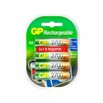 Батарейки аккумуляторные GP, АА (HR6), Ni-Mh, 2650 mAh, 4шт (ПРОМО 3+1), блистер, 270AAHC3/1-2CR4