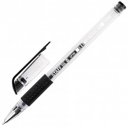 Ручка гелевая с грипом STAFF "EVERYDAY" GP-192, ЧЕРНАЯ, корпус прозрачный, узел 0,5 мм, линия письма 0,35 мм, 141823