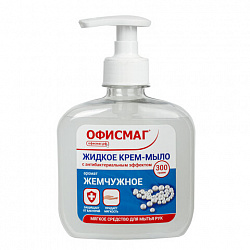 Мыло-крем жидкое 300 г ОФИСМАГ, "Премиум жемчужное", с антибактериальным эффектом, дозатор, 606782