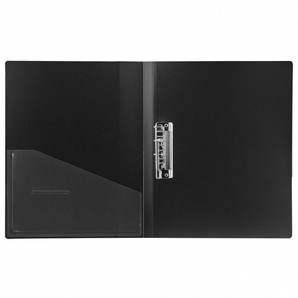 Папка с боковым металлическим прижимом и внутренним карманом BRAUBERG "Contract", черная, до 100 л., 0,7 мм, бизнес-класс, 221786