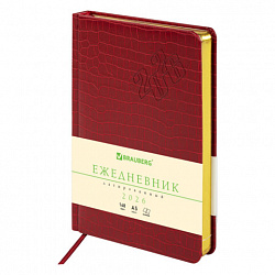 Ежедневник датированный 2026, А5, 138x213 мм, BRAUBERG "Comodo", под кожу, красный, 117048