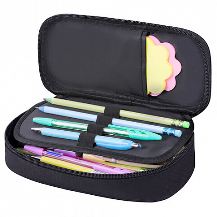 Пенал-органайзер BRAUBERG, 1 отделение, откидная планка, полиэстер, 22х10х6 см, "Total black", 273577