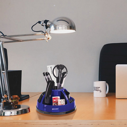 Канцелярский набор BRAUBERG "Микс", 10 предметов, вращающаяся конструкция, черно-синий, блистер, 231930