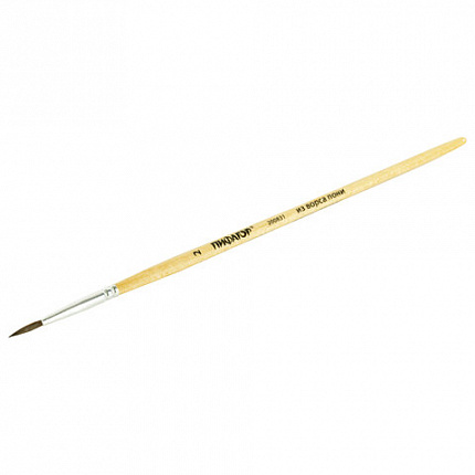 Кисть ПИФАГОР, ПОНИ, круглая, № 2, деревянная лакированная ручка, с колпачком, 200831