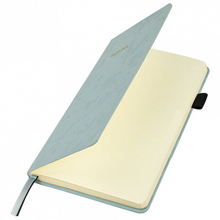 Блокнот А5 138x213 мм, BRAUBERG "Velvet", резинка, держатель, 80 л., клетка, серо-голубой, 116241