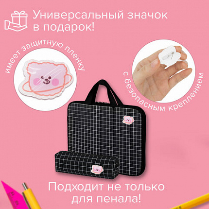 Пенал BRAUBERG, 1 отделение, полиэстер, "Милый мишка", черный, 19х4х6 см, 272303