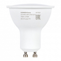 Лампа светодиодная SONNEN EXTRA, 8 (70) Вт, GU10, софит, теплый белый, 30000 ч, LED MR16-GU10-8W-2700, 457924