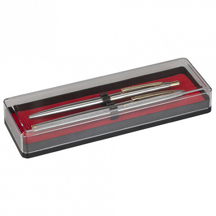 Набор ручек подарочных BRAUBERG Brioso, СИНИЕ, 2 шт.: шариковая, перьевая, серебистые с золотистым, 143465