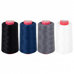 Нитки швейные 40/2 5000 ярд. (4572 м), Набор 4 цвета, белый/серый/синий/черный, DEVELIA (ДЕВЕЛИА), 665619