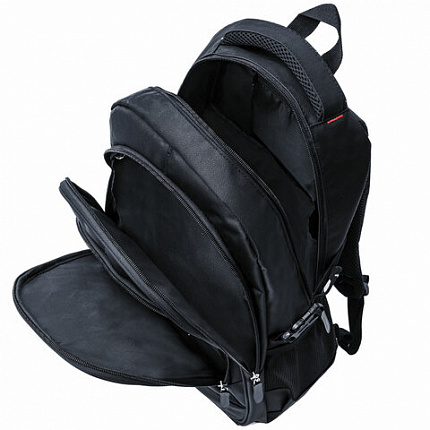 Рюкзак BRAUBERG TITANIUM универсальный, 3 отделения, черный, красные вставки, 45х28х18 см, 226376