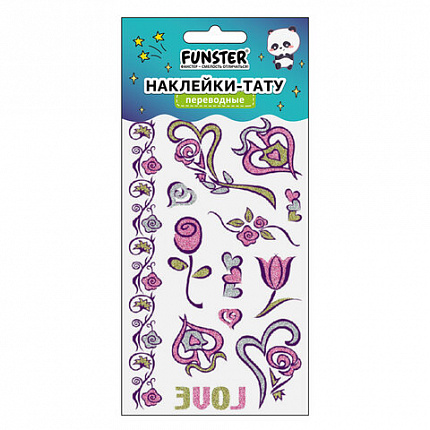 Наклейки-тату переводные "Блестящие", 15,5х9,5 см, ассорти 8 видов, FUNSTER (ФАНСТЕР), 666107