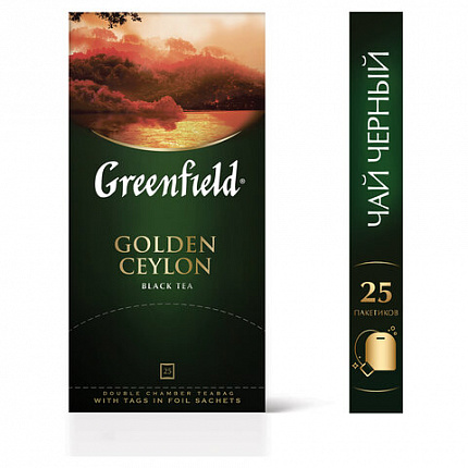 Чай GREENFIELD "Golden Ceylon" черный цейлонский, 25 пакетиков в конвертах по 2 г