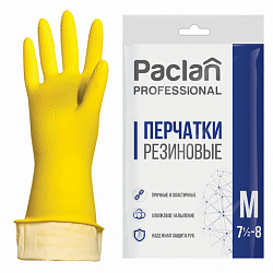 Перчатки МНОГОРАЗОВЫЕ латексные PACLAN "Professional", хлопчатобумажное напыление, размер 7,5-8, M (средний), желтые, 407326
