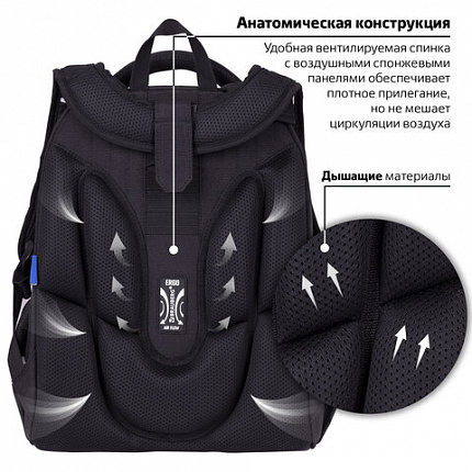 Ранец BRAUBERG LUMINOUS, 2 отделения, с брелоком, "Лапки", СВЕТЯЩИЙСЯ РИСУНОК, 38х29х16 см, 271366