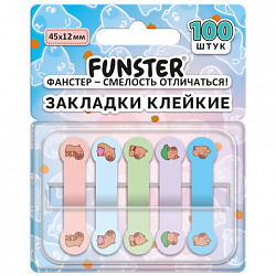 Закладки клейкие Z-сложения FUNSTER (ФАНСТЕР) "Капибары", 45х12 мм, 100 шт., (5 цветов х 20 листов), в диспенсере, 116694