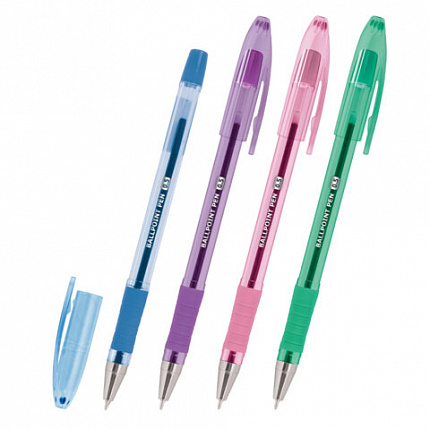 Ручка шариковая масляная с грипом, кросс-серия PASTEL, BRAUBERG, СИНЯЯ, стандартный узел 0,5 мм, линия письма 0,25 мм, 144488