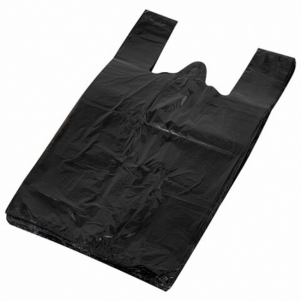 Пакет "майка" КОМПЛЕКТ 100 штук, 30+18х55, ПНД черный, 15 мкм, LAIMA, 700789