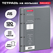 Тетрадь на кольцах А5, 175х215 мм, 120 л., под кожу, BRAUBERG VISTA, "Minimal", серый, 405216