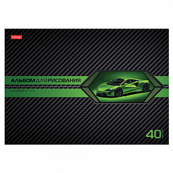 Альбом для рисования А4 40 л., скоба, выборочный лак, HATBER, 205х290 мм, "AutoCarbon", 085129, 40А4вмВ