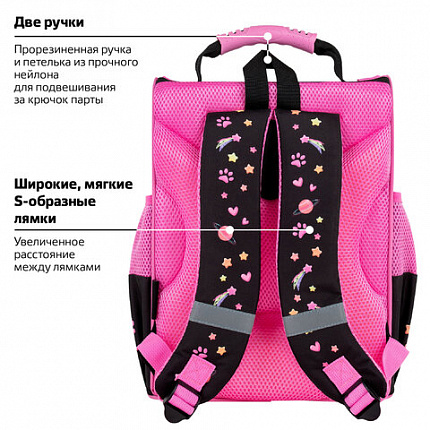 Ранец ПИФАГОР BASIC, 1 отделение, 3 кармана, эргономичная спинка, "Черный кот", 35х28х18 см, 273134