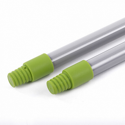 Совок для мусора КОМПЛЕКТ щетка + 2 рукоятки по 80 см с резьбой, "ЛЕНИВКА", бело-зеленый, ЛЮБАША, 603616