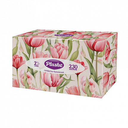 Косметические салфетки 230 штук в картонном боксе 2-слойные Plushe (Плюше), 20х20 см,, 70820